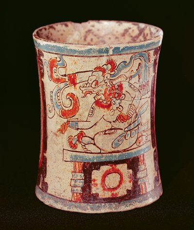 Cylindrical Vessel Depicting a Deity with Speech Curls by Mayan